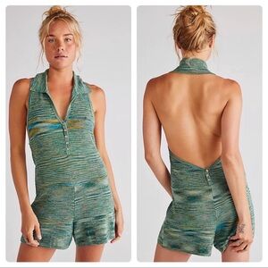 Free People Summer Nights Halter Romper in Green